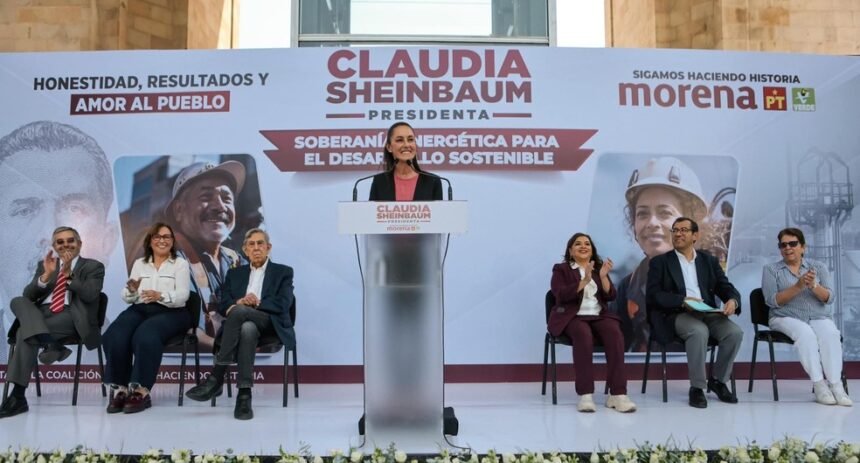 Claudia Sheinbaum, candidata do partido governista Morena, discursa em evento de campanha para a eleição presidencial no México — Foto: Facebook/@ClaudiaSheinbaumPardo