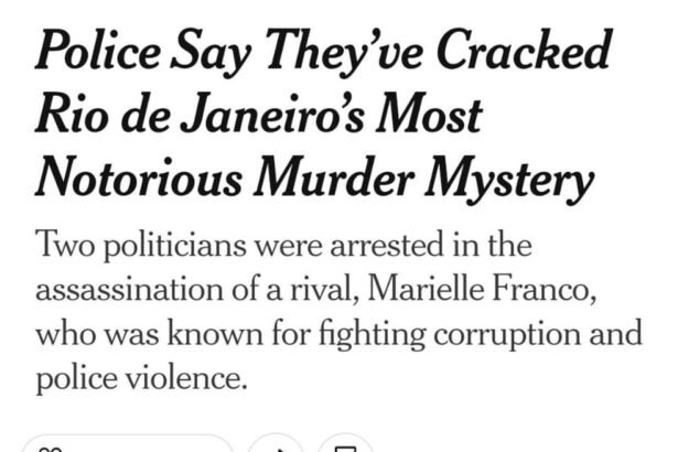 The New York Times repercute prisão de suspeitos de mandar matar Marielle Franco — Foto: Reprodução/The New York Times