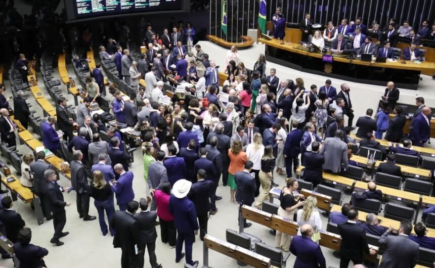 Sessão da Câmara para votar parecer sobre prisão do deputado Chiquinho Brazão, suspeito de ser um dos mandantes da morte de Marielle Franco — Foto: Zeca Ribeiro/Câmara dos Deputados