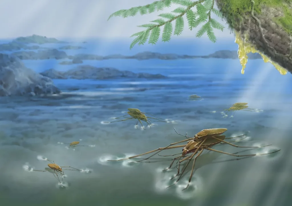 Representação artística dos mosquitos peregrinos aquaticos (Crédito: NIGPAS)