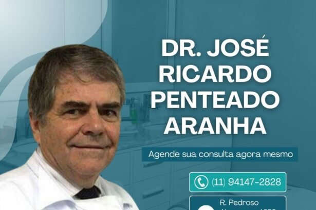 Dr. José Ricardo Penteado Aranha com a legenda 'Agende sua consulta agora mesmo' e informações de contato e endereço de sua clínica em Itaim Bibi, SP